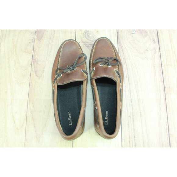 LL Bean Brown Leather Slip On Boat Shoes Loafers Preppy Casual Size 7.5 D - Picture 7 of 9